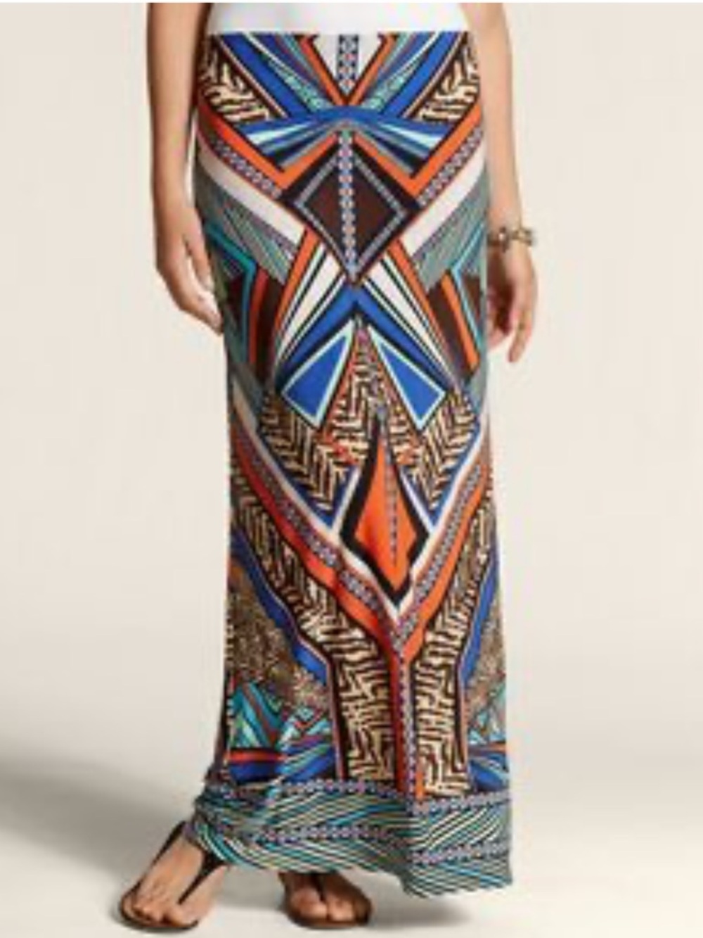 Chico’s women’s tribal Aztec pull on Bold Geometric Maxi skirt size 12/14 resort